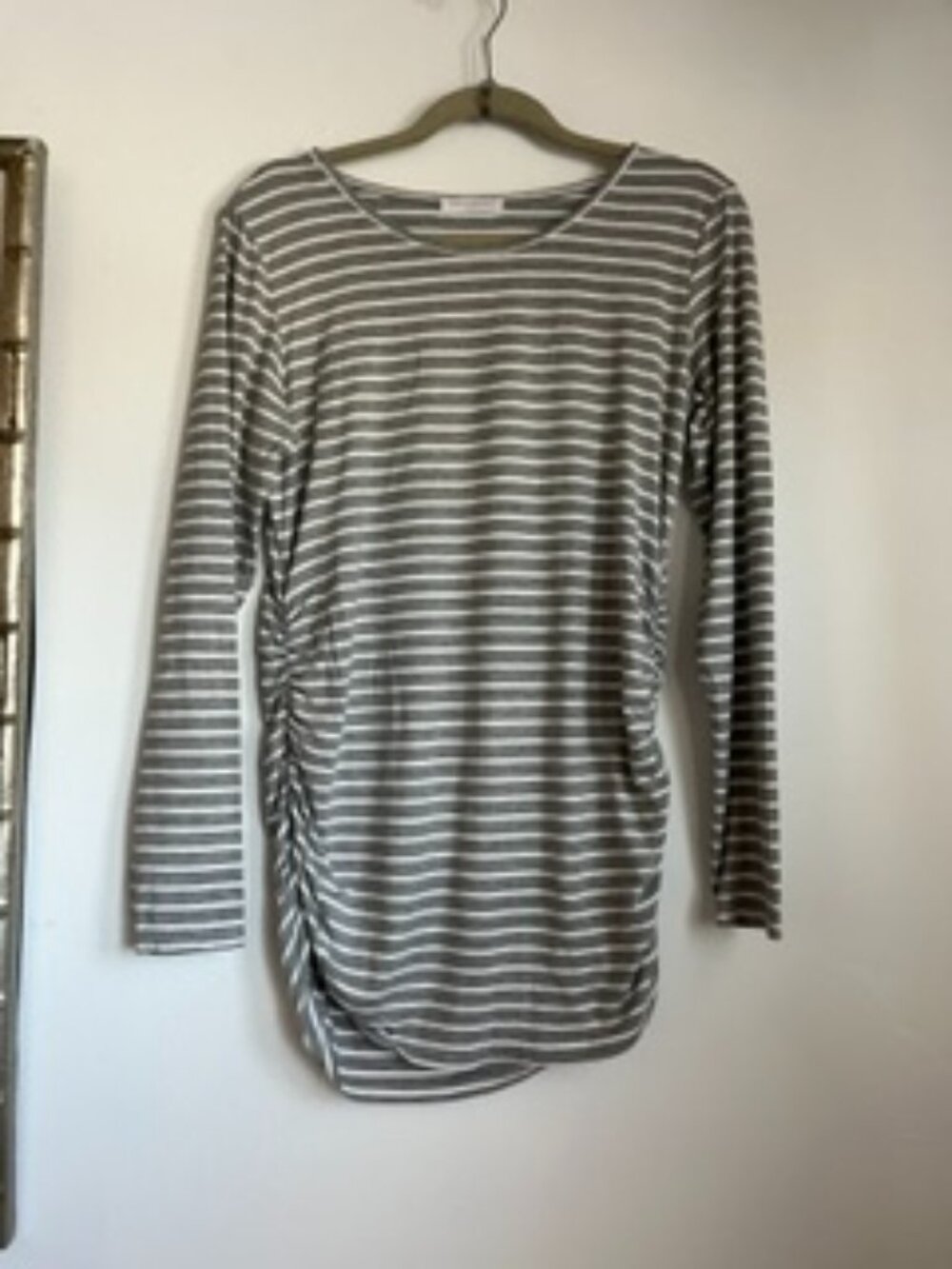🧡3/15 Smallshow Gray White Striped Maternity Long Sleeve T-Shirt/Tunic